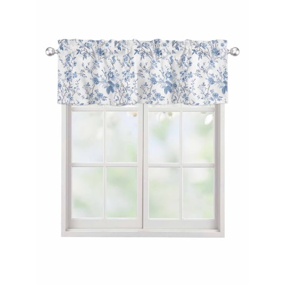 Valances for Windows Vintage Blue Rod Pocket Cafe Window Treatments Valance Curtains for Kitchen Bathroom Laundry Basement Windows 54"x18"