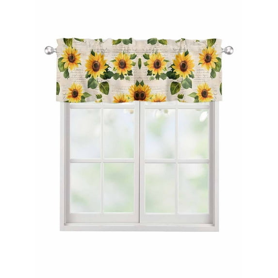 Valances for Windows Vintage Sunflower Rod Pocket Cafe Window Treatments Valance Curtains for Kitchen Bathroom Laundry Basement Windows 42"x18"