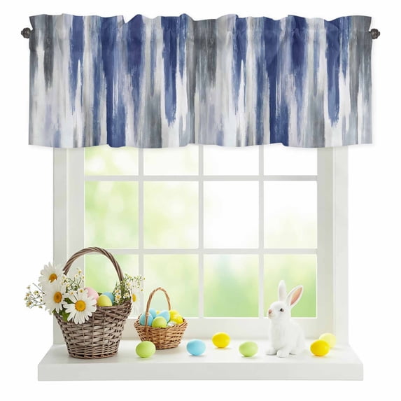Valances for Windows Watercolor Blue Grey Oil Painting Art Rod Pocket Short Curtain for Bathroom Living Room Bedroom Modern Abstract 1 Panel 42x12in