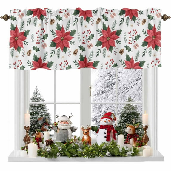 Valances for Windows Watercolor Farm Red Flowers Rod Pocket Short Curtain for bathroom living room bedroom Pine Fruit Country Floral 1 Panel 42x12in