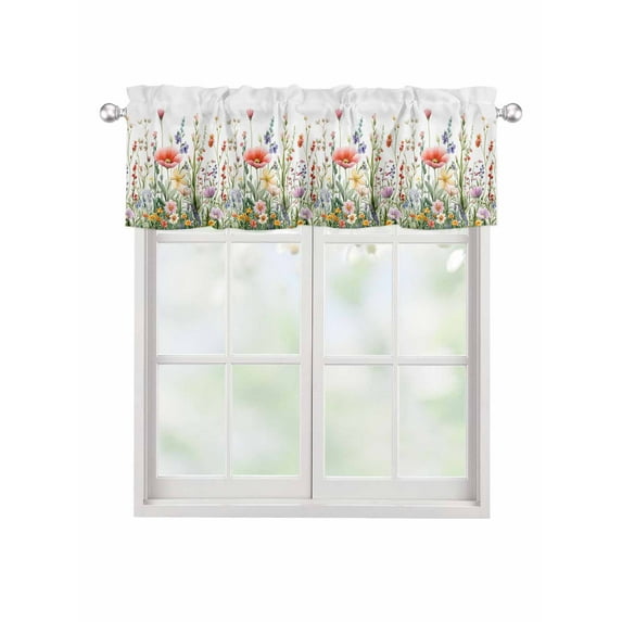 Valances for Windows Watercolor Flower Rod Pocket Cafe Window Treatments Valance Curtains for Kitchen Bathroom Laundry Basement Windows 42"x12"