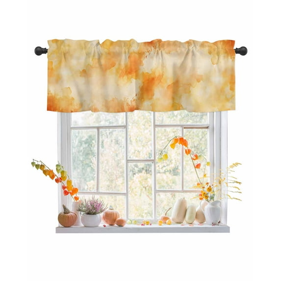 Valances for Windows Watercolor Orange Rod Pocket Cafe Window Treatments Valance Curtains for Kitchen Bathroom Laundry Basement Windows 56"x16"