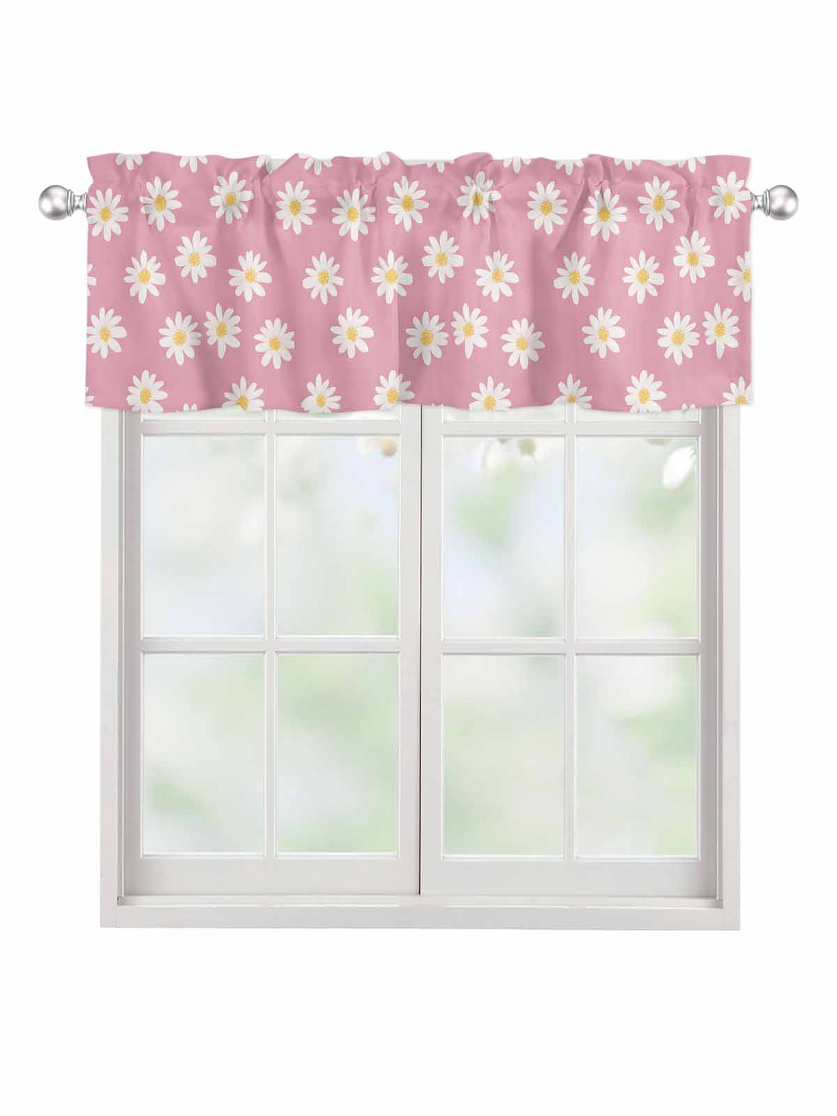 Valances for Windows White Daisy Leaf Rod Pocket Cafe Window Treatments ...