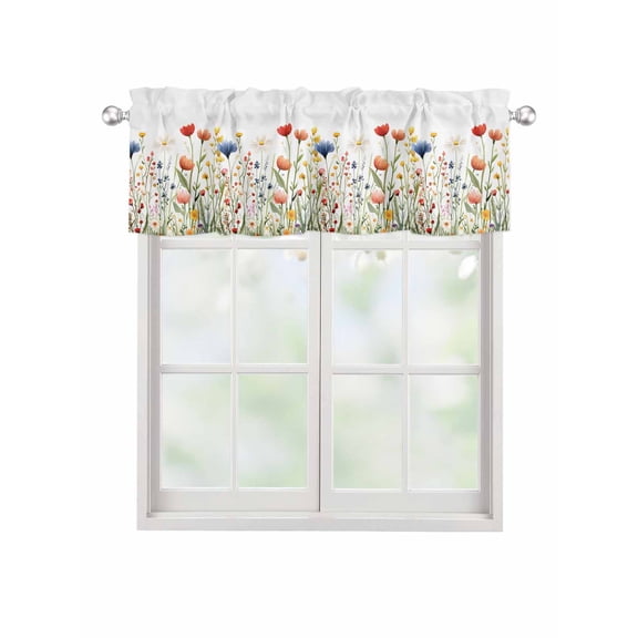 Valances for Windows Wildflower Floral Rod Pocket Cafe Window Treatments Valance Curtains for Kitchen Bathroom Laundry Basement Windows 42"x12"