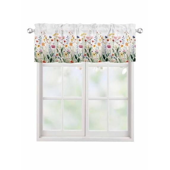 Valances for Windows Wildflower Floral Rod Pocket Cafe Window Treatments Valance Curtains for Kitchen Bathroom Laundry Basement Windows 60"x18"