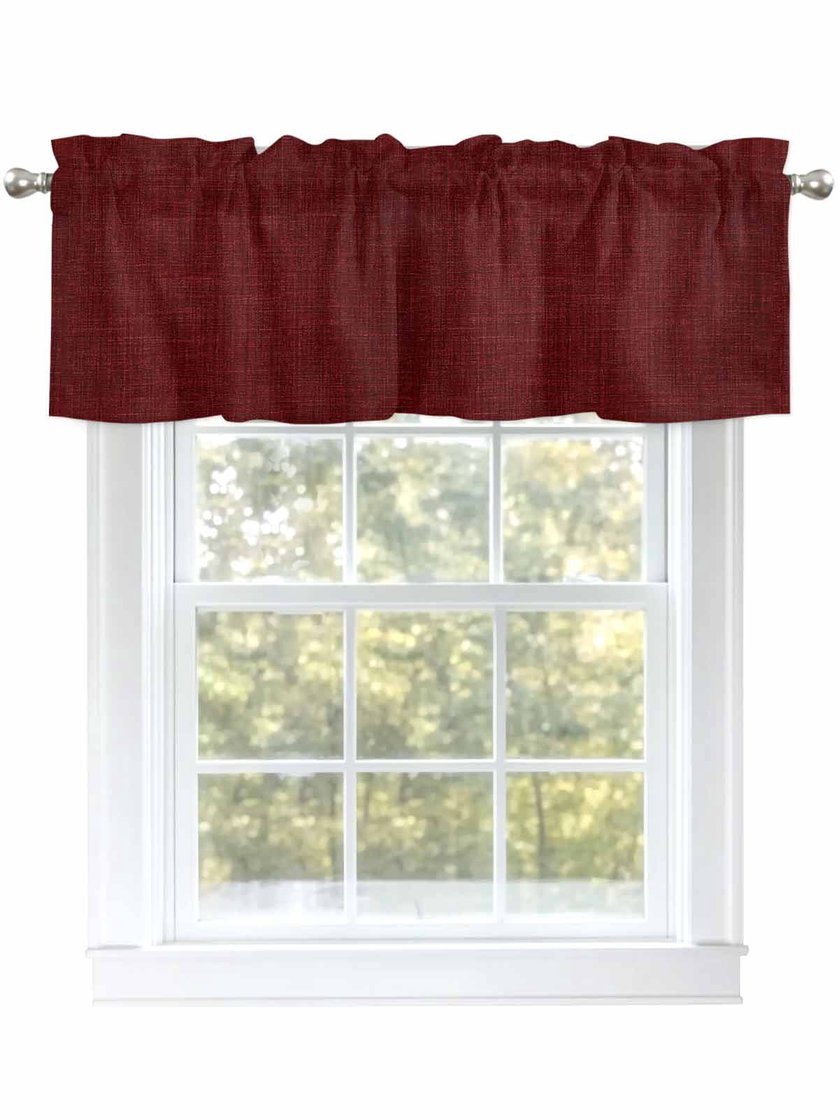 Valances for Windows Wine Red Linen Rod Pocket Cafe Window Treatments Valance Curtains for Kitchen Bathroom Laundry Basement Windows 60"x18"