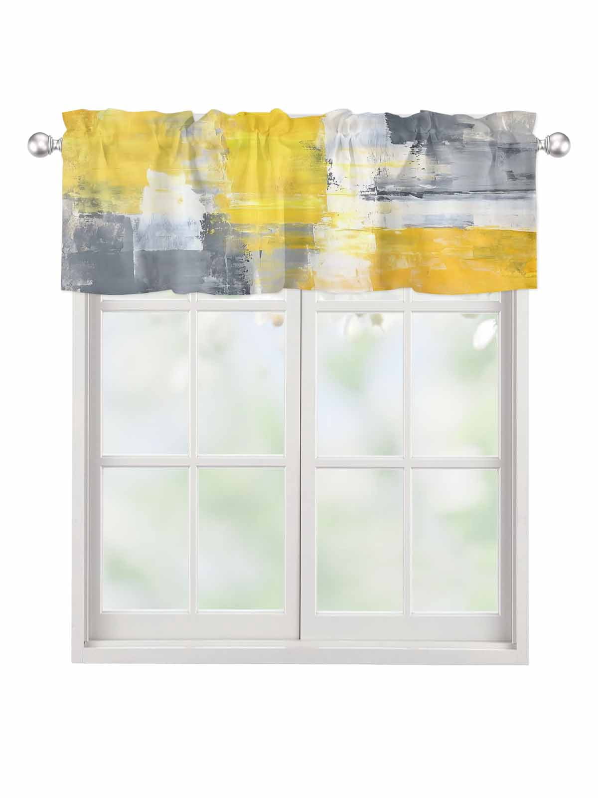 Valances for Windows Yellow Gray Brush Leaf Rod Pocket Cafe Window