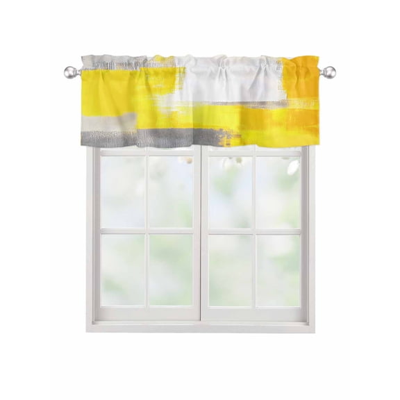 Valances for Windows Yellow Gray Rod Pocket Cafe Window Treatments Valance Curtains for Kitchen Bathroom Laundry Basement Windows 42"x12"