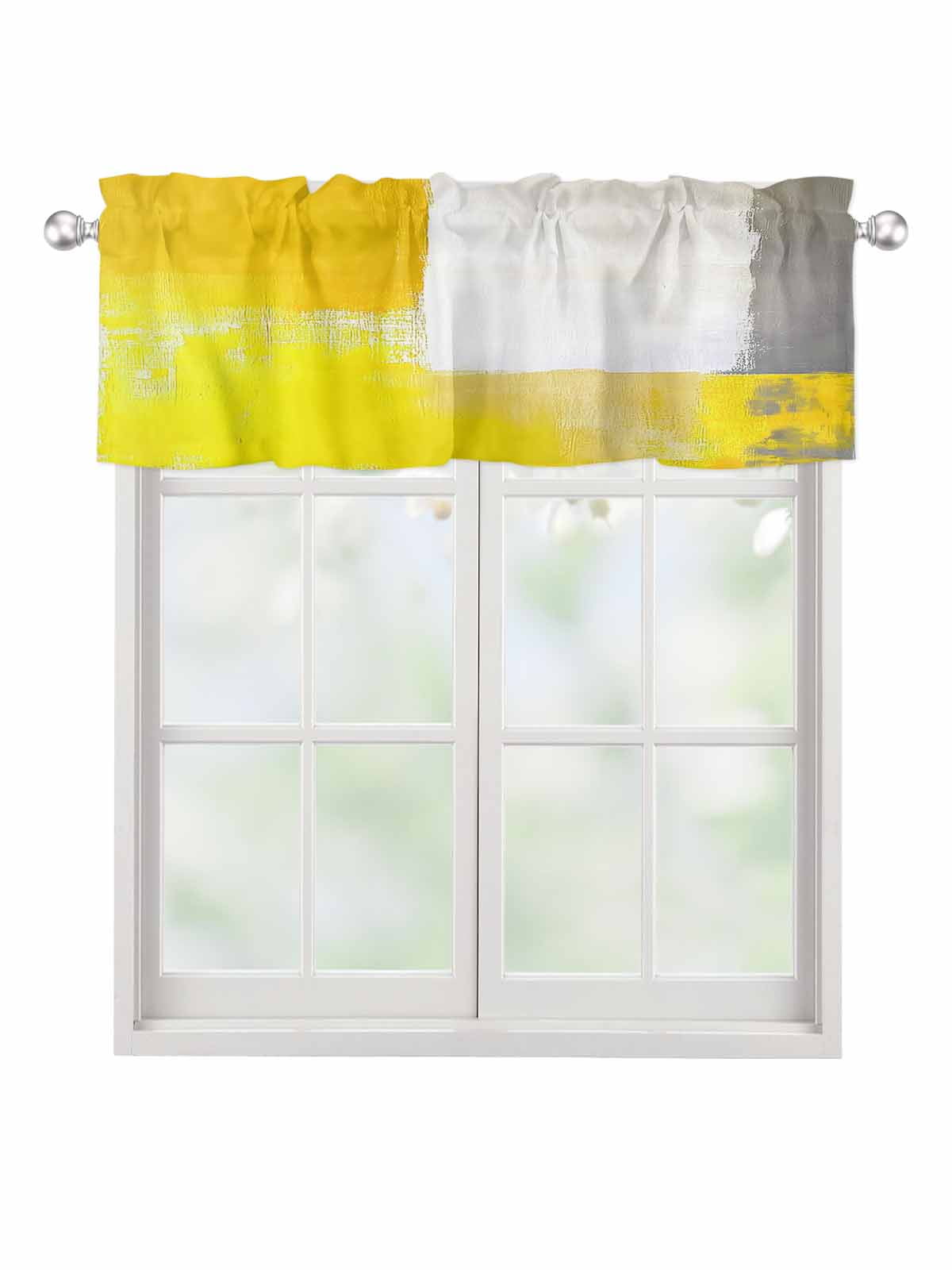 Valances for Windows Yellow Gray Leaf Rod Pocket Cafe Window Treatments ...