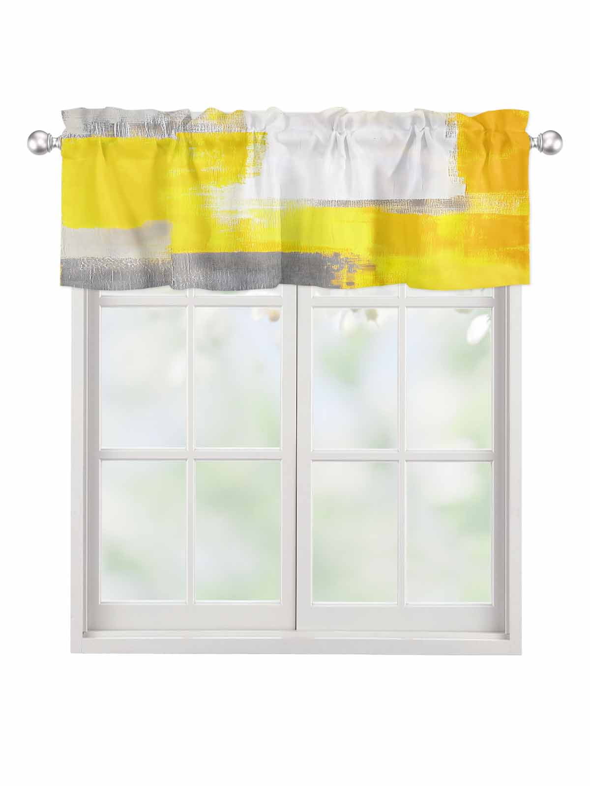 Valances for Windows Yellow Gray Leaf Rod Pocket Cafe Window Treatments ...