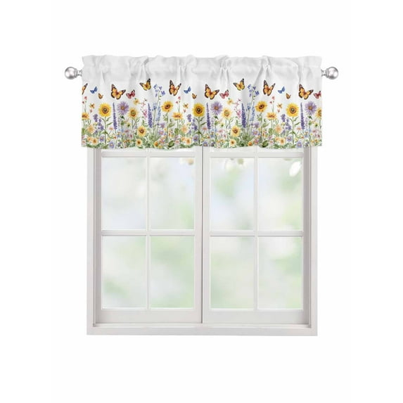 Valances for Windows Yellow Purple Rod Pocket Cafe Window Treatments Valance Curtains for Kitchen Bathroom Laundry Basement Windows 42"x12"