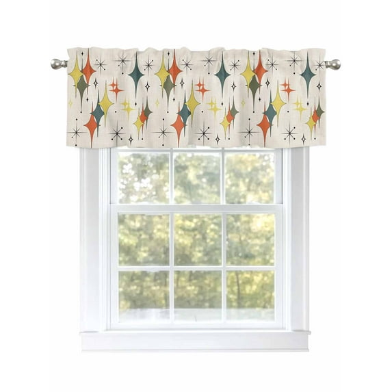 Valances for Windows Yellow Red Geometric Bohemian Rod Pocket Short Curtain for Bathroom Living Room Bedroom Vintage Mid Century 1 Panel 42x12in