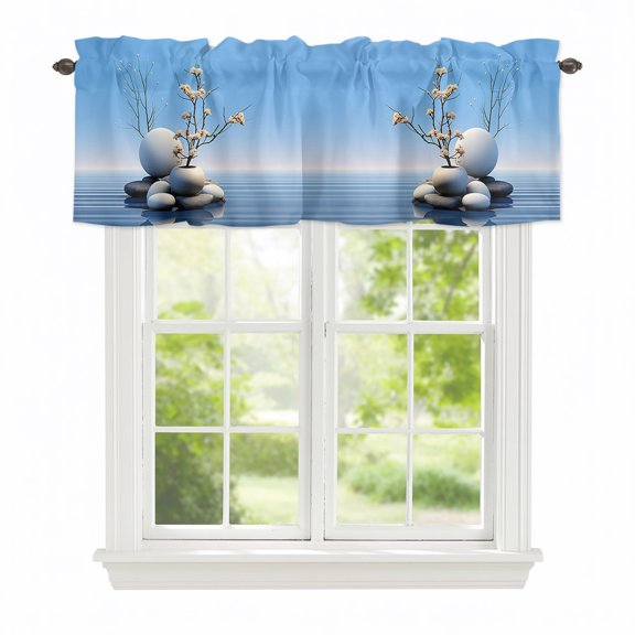 Valances for Windows Zen Stones Flowers on Water Rod Pocket Short Curtain for Bathroom Living Room Bedroom Blue Gradient 1 Panel 42x12in
