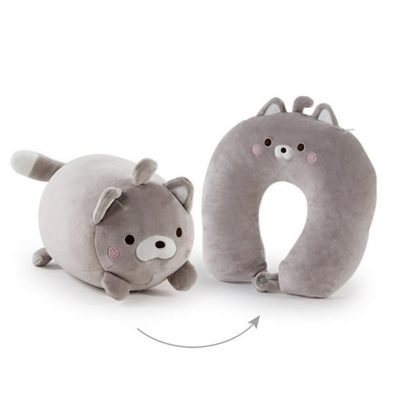 Valatala Animal Deformation U-Shaped Pillow Cartoon Neck Pillow Multifunctional Dual-Purpose Pillow Travel Pillow Gray Cat