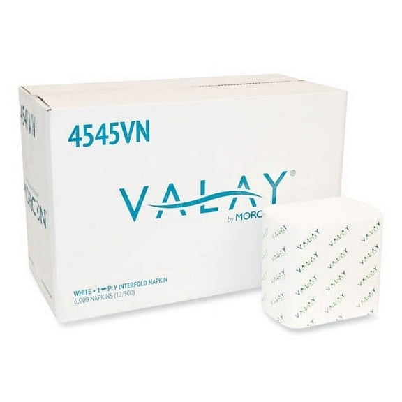 Valay Interfolded Napkins, 1-Ply, White, 6.5 X 8.25, 6,000/carton | Bundle of 2 Cartons