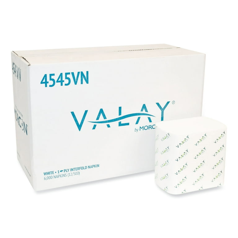 Valay Interfolded Napkins, 1-Ply, White, 6.5 x 8.25, 6,000/Carton Valay Interfolded Napkins, 1-Ply, White, 6.5 x 8.25, 6,000/Carton