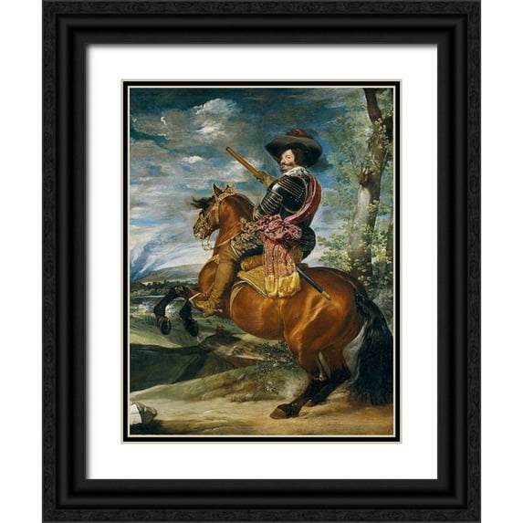 Valazquez, Diego 19x24 Black Ornate Wood Framed with Double Matting Museum Art Print Titled - Equestrian Portrait of the Count-Duke of Olivares
