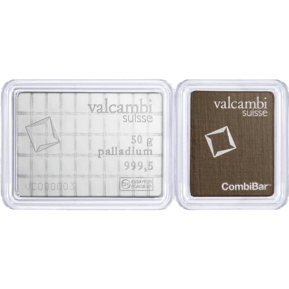 Valcambi 50x1 Gram Palladium Bar CombiBar (50 Gram Total) - In Assay Card