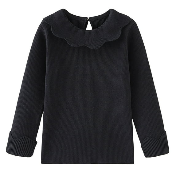 Valcatch 1-7T Toddler Girl Knit Sweater Round Neck Long Sleeve Doll Collar Pullover Sweatshirt Fall Winter Clothes