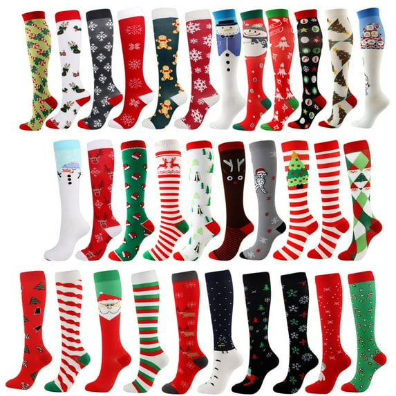 Valcatch 1 Pairs Christmas Socks for Women Colorful Patterned Winter Compression Socks for Running, Travel