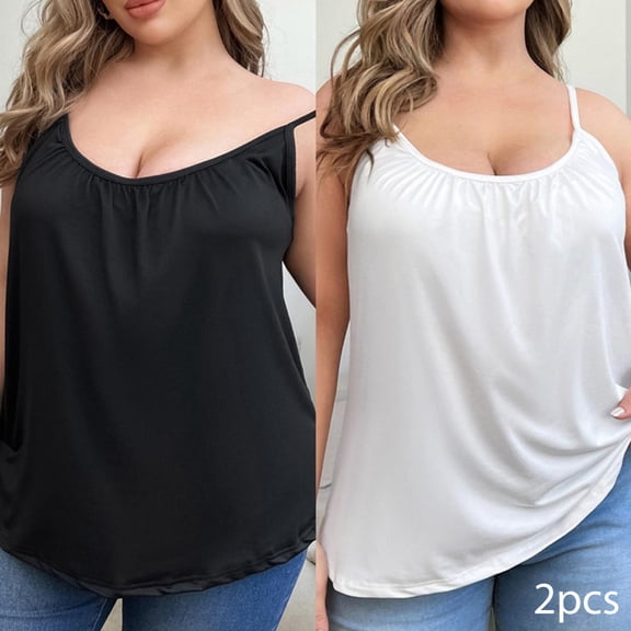 Valcatch 2/3-pack Women's Cami Top with Built in Bra Cup Casual Loose Flowy Swing Pleated Tank Top with Adjustable Strap Tunic Blouses