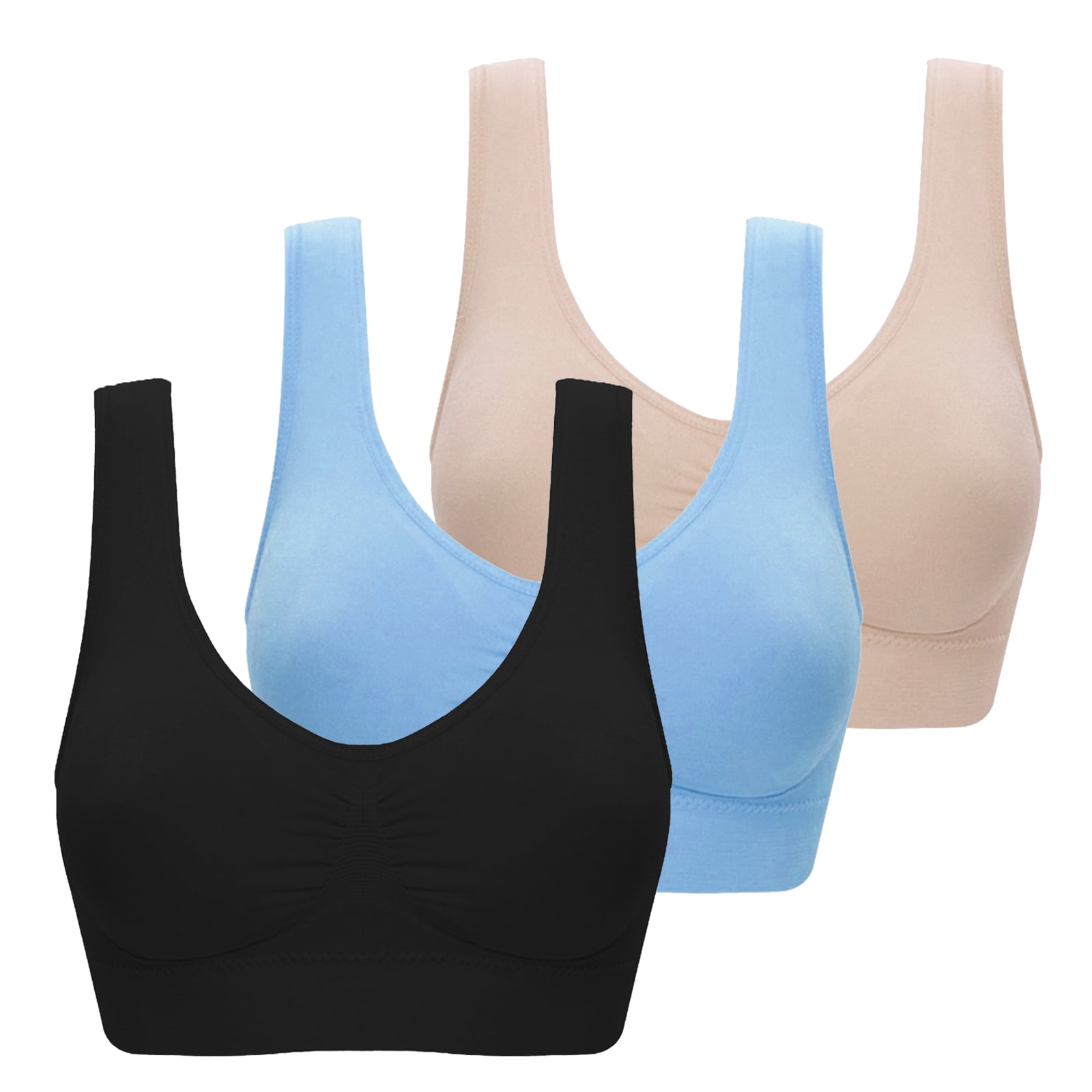 Seamless Padded Comfort Bras with Lace Back Straps and Removable Pads-3-Pack