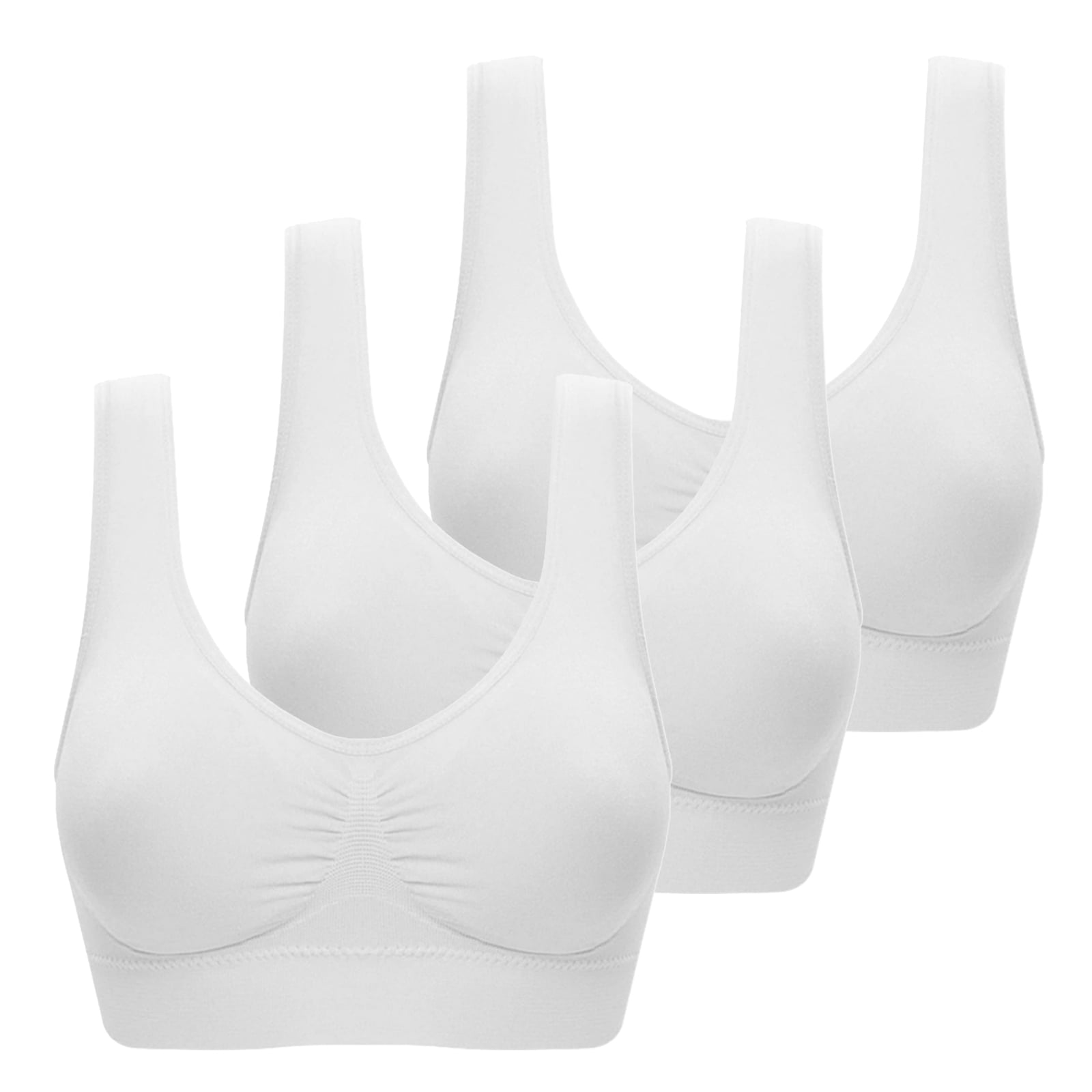 Valcatch 3 Pack Sports Bras for Women Seamless Wirefree Comfort Back  Smoothing Underwear with Pads Push up Bra Plus Size(White,L) 