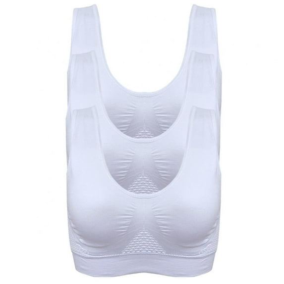 Valcatch 3 Pack Sports Bras for Women Wirefree Mesh Breathable Underwear with Pads Push up Bra Plus Size(White,6XL)