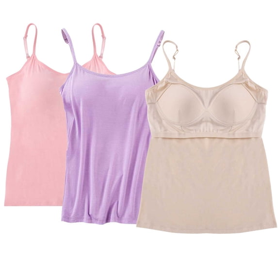 Valcatch 3-pack Womens Built-in Bra Padded Camisole, Adjustable Spaghetti Strap Soft Yoga Tank Tops for Daily Wear