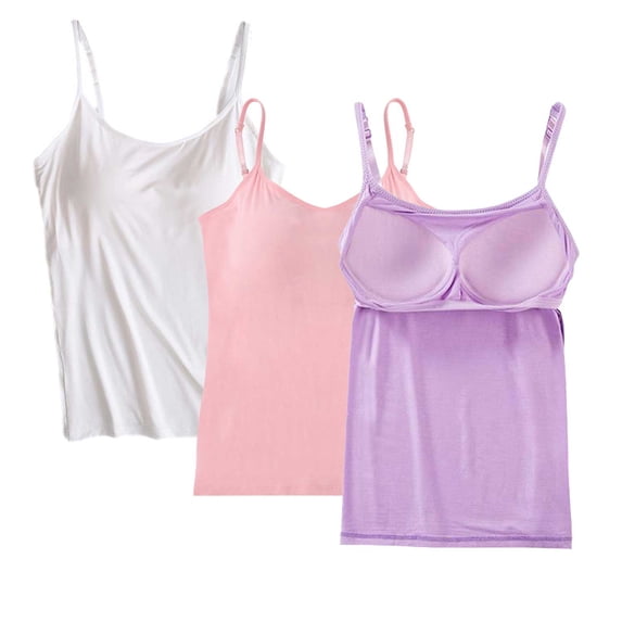 Valcatch 3-pack Womens Built-in Bra Padded Camisole, Adjustable Spaghetti Strap Soft Yoga Tank Tops for Daily Wear