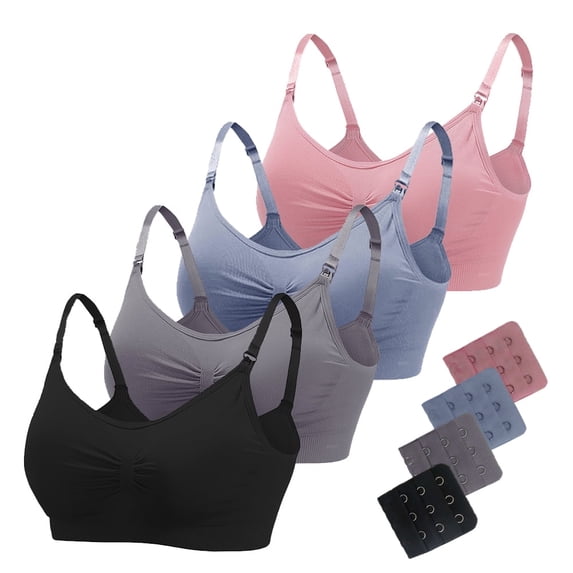 Valcatch 4 Pack Women Wirefree Nursing Bra Padded Seamless Maternity Breastfeeding Underwear(Black/Gray/Gray-Blue/Dark Pink)