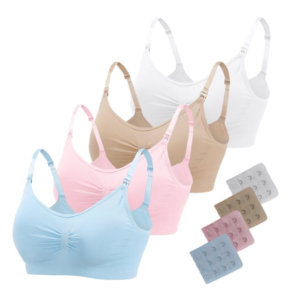 Valcatch 4 Pack Women Wirefree Nursing Bra Padded Seamless Maternity Breastfeeding Underwear(Blue/Pink/Beige/White)