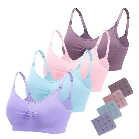 Valcatch 4 Pack Women Wirefree Nursing Bra Padded Seamless Maternity Breastfeeding Underwear(Purple/Blue/Pink/Bean Paste)