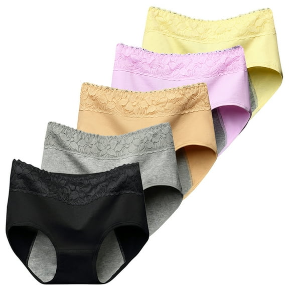Valcatch 5 Pack Menstrual Period Underwear for Women Mid-Rise Floral Cotton Postpartum Briefs Full Coverage Leak-Proof Stretch Briefs