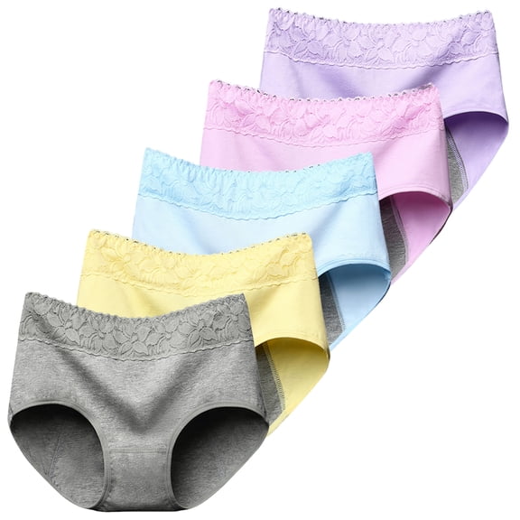 Valcatch 5 Pack Menstrual Period Underwear for Women Mid-Rise Floral Cotton Postpartum Briefs Full Coverage Leak-Proof Stretch Briefs