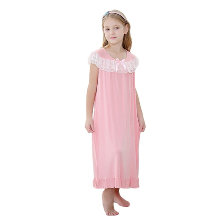 Valcatch Girls Nightgowns Soft V Neck Short Sleeve Print Sleep Shirt for Kids 2 12 Years