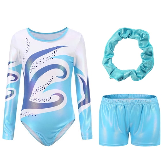 Valcatch Kid Girl Gymnastics Leotards Set Sparkly Dance Biketards with Shorts Ballet Outfit for 5-12 Years