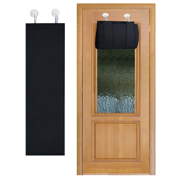 Valcatch Lockdown Blackout Classroom Door Curtain, 8"W x 35"L Thermal Insulated Tie Up Privacy Shade with 2 Self Adhesive Hooks for School Nursery Home Office