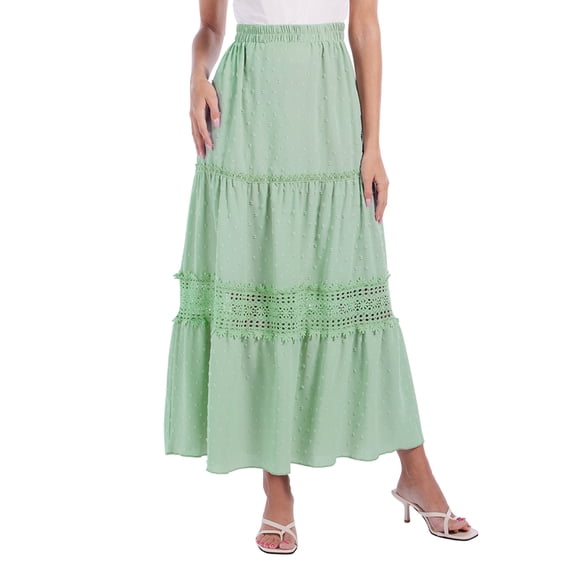 Valcatch Maxi Skirts for Women Elastic High Waist A-Line Skirt Beach Skirt