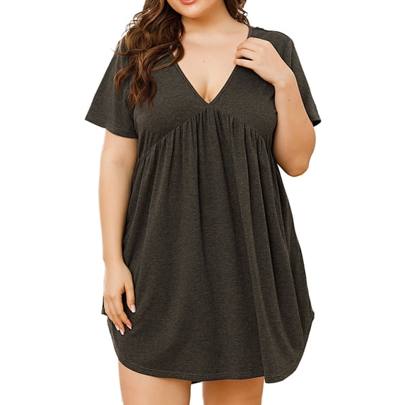 Valcatch Nightgowns for Women V Neck Short Sleeve Sleepwear Nightshirts Loungewear Plus Size XL-4XL