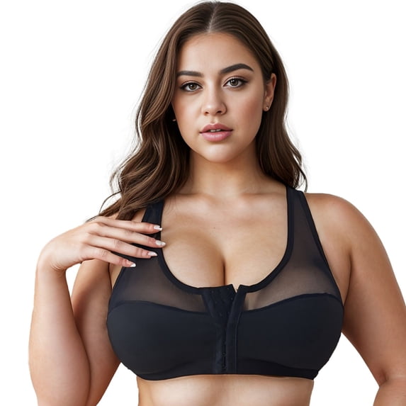 Valcatch Plus Size Women's Breathable Front Closure Bra Wireless Sports Mesh Bra for Everyday Wear