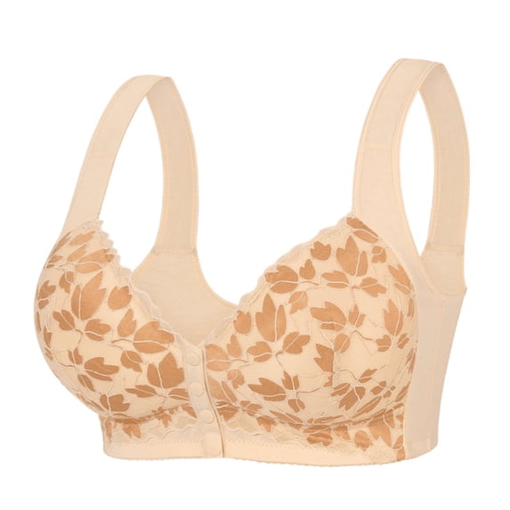 Valcatch Plus Size Women's Front Button Bra - Wide Shoulder Straps, Wireless & Lace Design for Big Busted