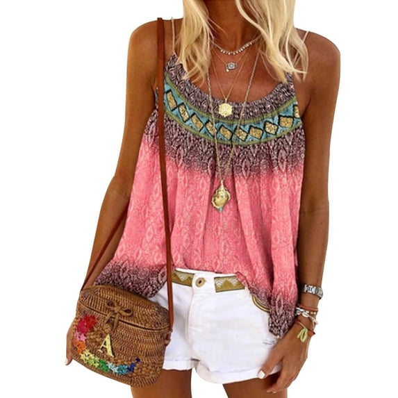 Valcatch Womens Summer Tank Tops Vacation Loose Cami Spaghetti Strap Tunic Blouses