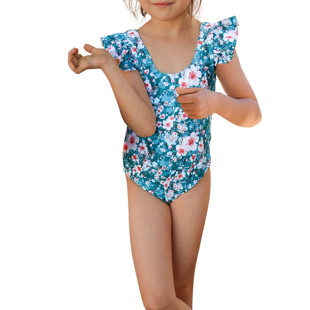 Valcatch Toddler Girls One Piece Swimsuit Ruffle Trim Printed