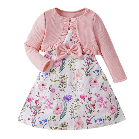Valcatch Toddler Little Girls 2 Piece Floral Print Sleeveless Dress and Long Sleeve Cardigan Set