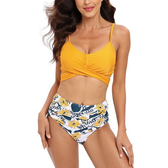 Valcatch Women Bikini Swimsuit Front Cross Lace Up Two Piece Tankini Bathing Suits