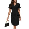 thumbnail image 1 of Valcatch Women Short Ruffled Sleeve Wrap Pencil Dresses V-Neck Wedding Guest Cocktail Party Formal Work Dress, 1 of 8
