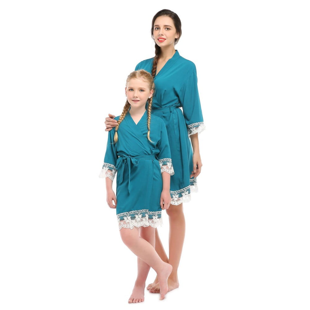 Valcatch Women Soft Robes Half Sleeve Housecoat Lace Trim Sleepwear