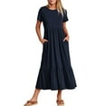 thumbnail image 1 of Valcatch Women Summer Casual Short Sleeve Crewneck A line Swing Flowy Tiered Shirt Maxi Beach Long Dress Outfits, 1 of 6