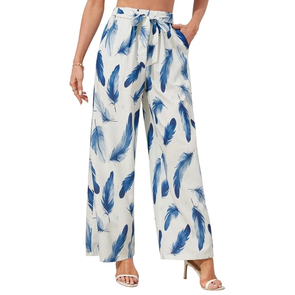 Valcatch Women Wide Leg Pants High Waisted Palazzo Pants Beach Work Casual Flowy Tie Knot Trousers with Pockets